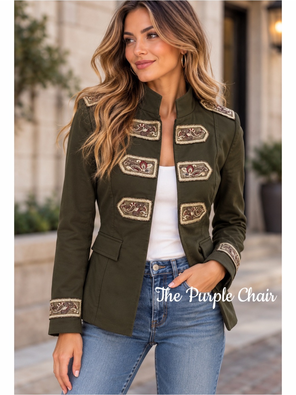 CHICOS NWT Long Sleeve Beaded and Embellished Military Jacket 0 (4/6)
